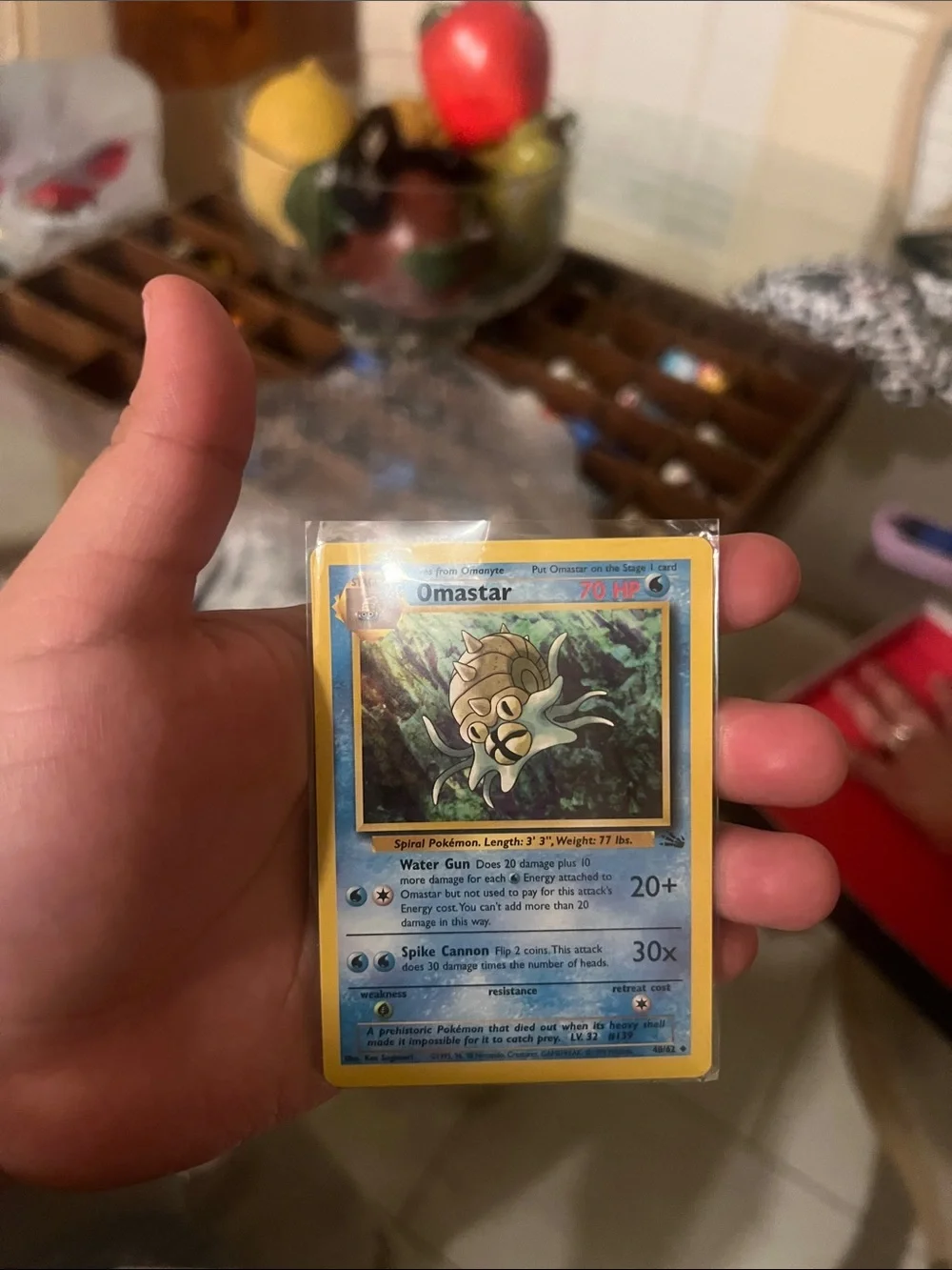 Pokemon Omastar Trading Card Yellow Border Blue Artwork